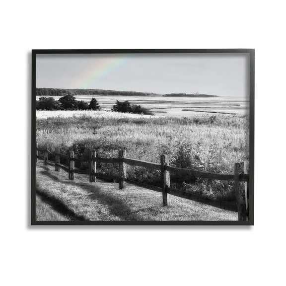 Stupell Industries Rainbow Over Countryside Landscape Photography Black Framed Art Print Wall Art, 14 x 11