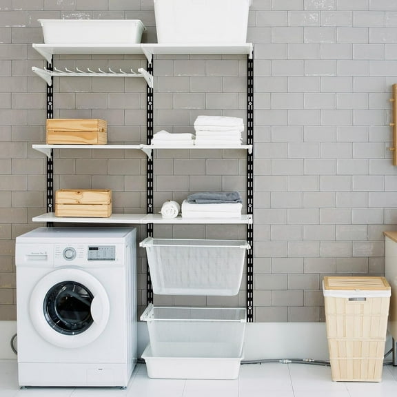 qewtrs MorningRo 6 Pcs Dual Track Upright Wall Shelving System Heavy Duty Support System Twin Slot Shelf Rail Shelf Standards for Pantries Closets Laundry Rooms(White 47.5 Inch) gtr