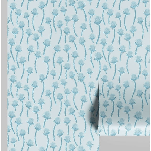 S4Sassy Peel and Stick Wall Covering, Thistle Flower Print Removable Vinyl Wall Wrap - Modern Mural, Blue Instant Wallpaper for Bedroom, Bathroom, Laundry Room, Closet Interior -25"x120" inch