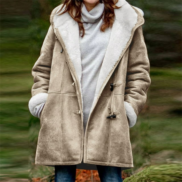 DPTALR Manteau d'Hiver pour Femmes Grande Taille Solide avec Velours Manches Longues Boucle à Cornet Poche
