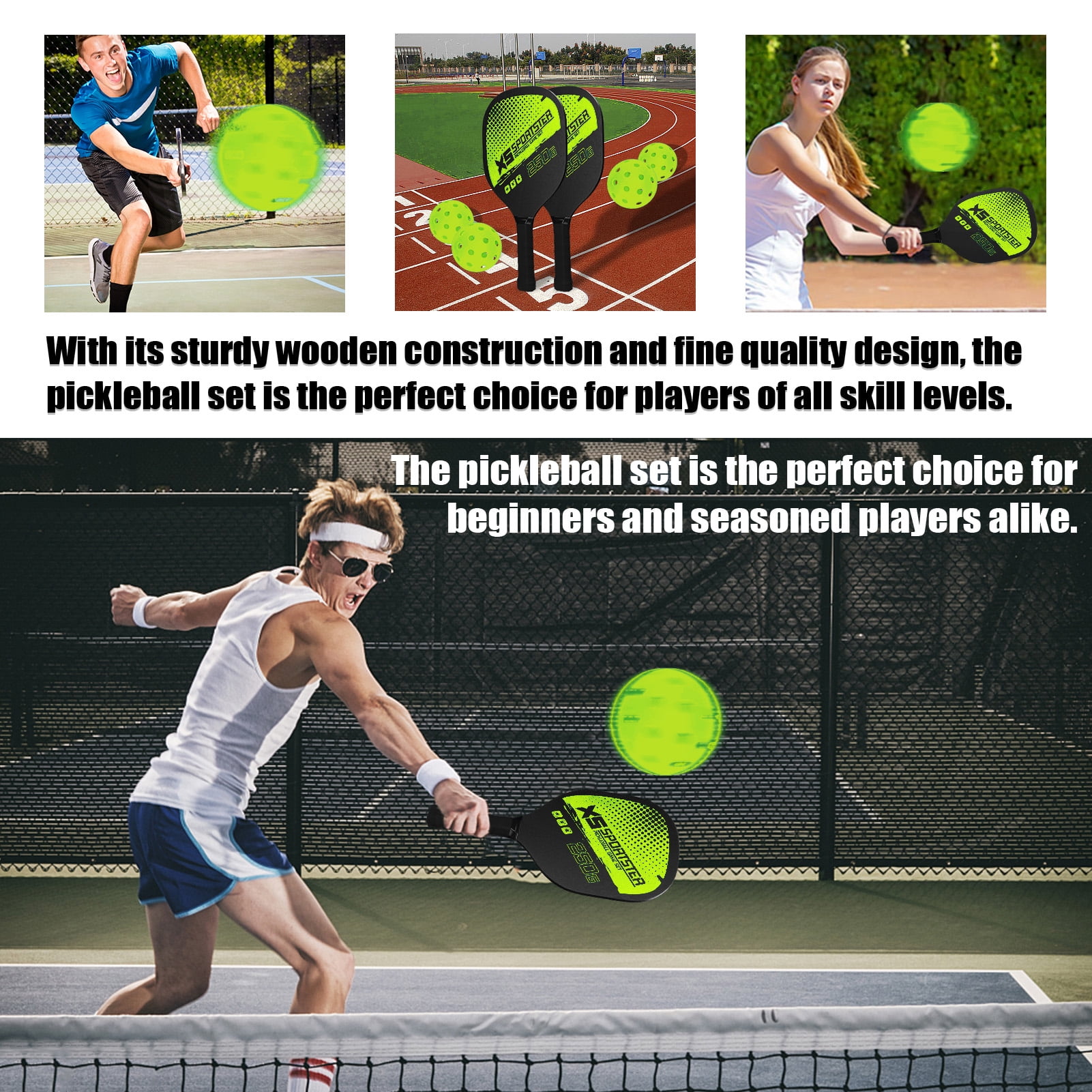 Eccomum Pickleball Rackets Set Pickleball Paddle Set of 2 Rackets and 4 Pickleballs Balls Pickle-Ball Racquet with Balls Sports Accessory