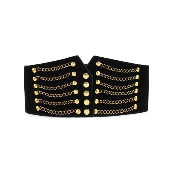 INSPIRE CHIC Women's Elastic High Waist Belt Tone Rivet Chain Front Cinch Black One Size