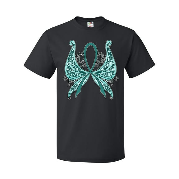Inktastic Ovarian Cancer Awareness with Butterfly Ribbon Words T-Shirt