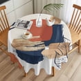 thumbnail image 3 of Abstract Mid Century Round Tablecloth 60 inches Vintage Geometric Blue and Orange Boho Leaf Waterproof Oil-Proof Table Cloth Round Table Cover for Holiday Party Picnic Dinner Decor Indoor Outdoor Use, 3 of 9