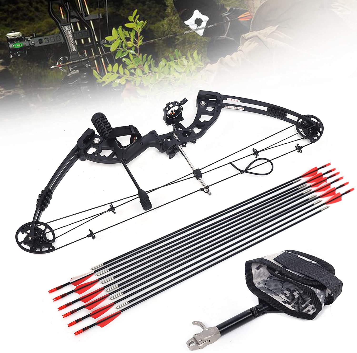 Professional Compound Right Hand Bow Archery with 12pcs Arrow Shock Absorption for Adults Teens Youth
