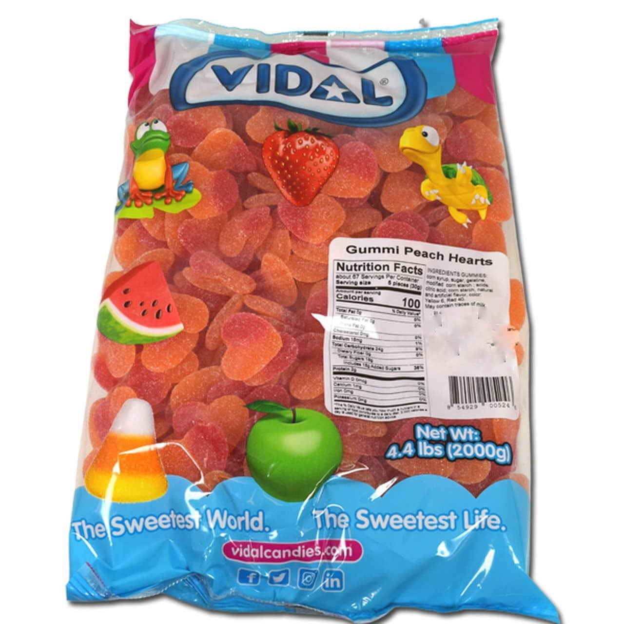 Vidal Valentines Day Peach Heart Gummi Candy, 4.4 Pounds Bulk Bag