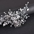 thumbnail image 3 of Nvzi Horquillas para el pelo de boda con flores para novias, peinetas con perlas de cristal, pinzas para el pelo, accesorios para el pelo de boda dorados, joyas, color blanco, 3 of 4
