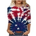 thumbnail image 2 of LYEAA Women Red White Blue 3/4 Sleeve T-Shirt Fourth of July USA Flag Print Round Neck Casual Cotton Top Independence Day Blouse Blue M, 2 of 5