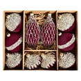 thumbnail image 3 of Christmas Tree Ornaments Set, 10 Pack Burgundy and Gold Flocking Baubles with Glitter Finish, Luxury Decorative Hanging Balls for Holiday Tree and Party Décor, 3 of 8