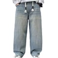 thumbnail image 2 of Boys' Pants Solid Print Elastic Wide Leg Denim Jeans Trousers Casual Wear 5-6 Years, 2 of 5