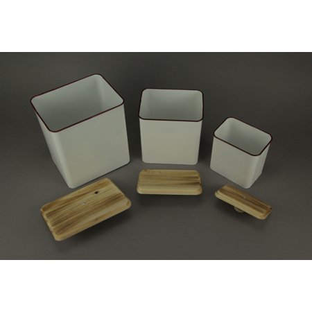 White Enamel Metal Holiday Farm Decorative Canisters with ...
