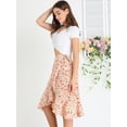 thumbnail image 4 of Unique Bargains Femmes Volant Fusée Cravate Taille Haute Basse Floral Wrap Jupe, 4 of 6