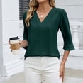 thumbnail image 6 of Craaazy Women's Solid Color V Neck 3/4 Length Sleeve Wrinkled Business Tops Gifts, 6 of 9