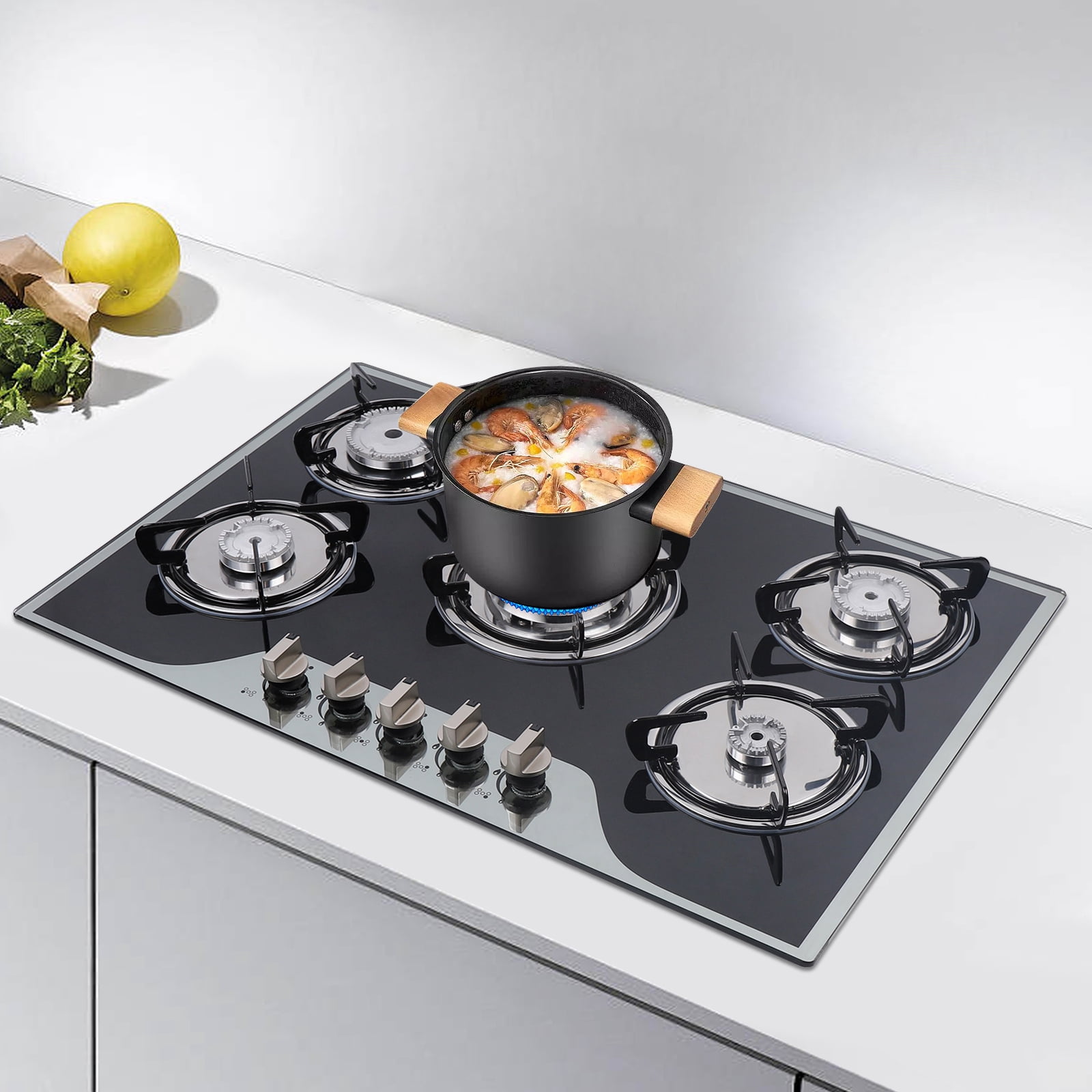 Cook Top 30 Inch Stainless Steel Built-in 5 Burners Stove LPG/NG Gas Cooker Hob for Homes or Restaurants