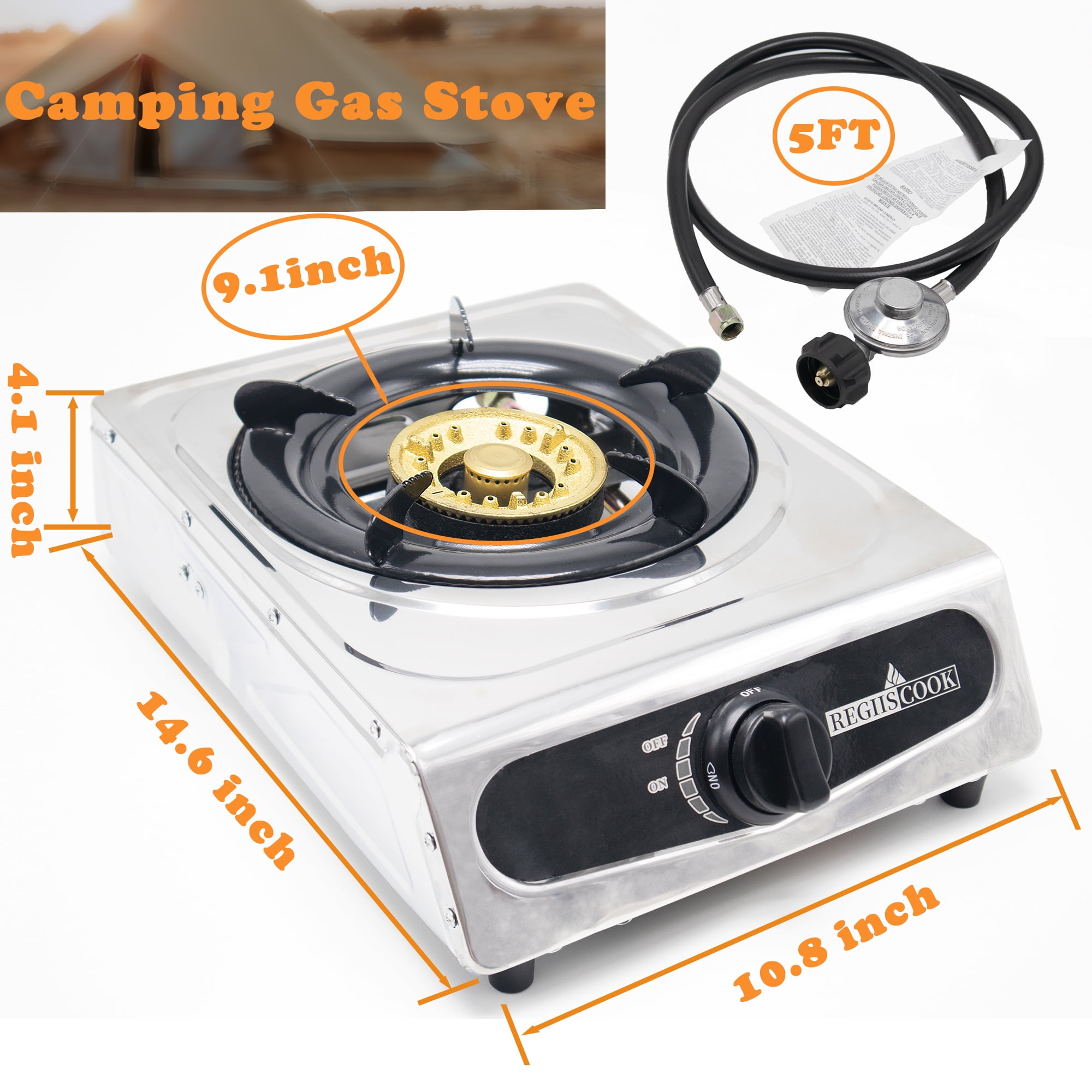 RegiisCook 1 Burner Propane Gas Cooktop,Camping Portable LPG Gas Stove Stainless