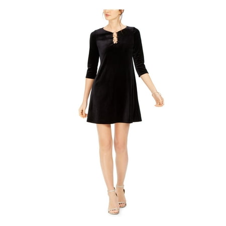MSK Womens Black Long Sleeve Short A-Line Cocktail Dress Petites Size: PL