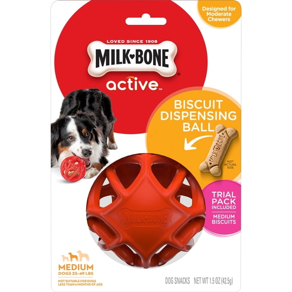 Milk-Bone Biscuit Dispensing Ball, Interactive Dog Toy for Medium Dogs