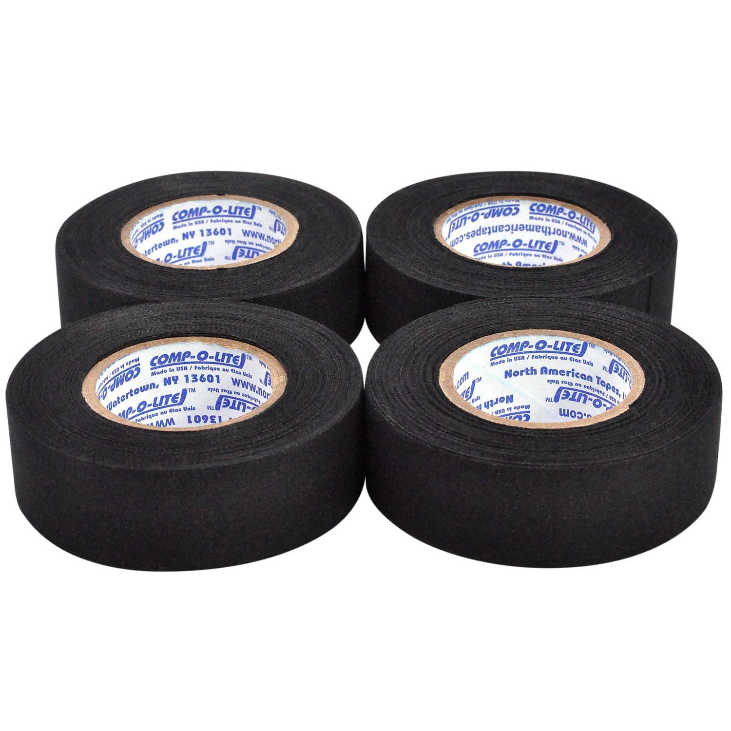 Comp-o-lite Ruban adhésif pour bâton de hockey noir 24 mm x 12 m, paquet de 4 rouleaux Noir 24MM X 12M, paquet de 4