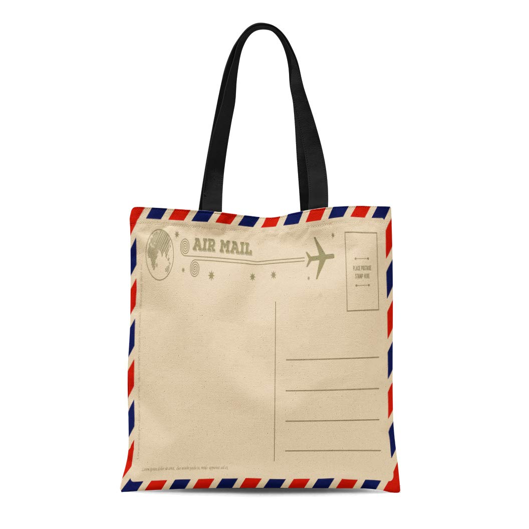 NUDECOR Canvas Tote Bag Air Vintage Mail Post Envelope Old Airmail Cute Greeting Durable