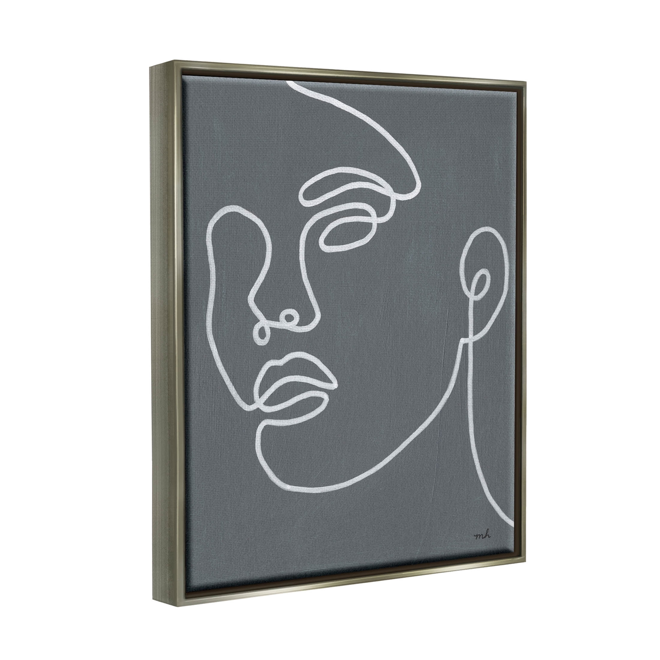 Stupell Industries Grey Minimal Doodle Face Girl Graphic Art Luster Gray Floating Framed Canvas Print Wall Art, Design by Moira Hershey