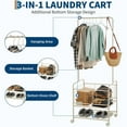 thumbnail image 4 of Metal Laundry Cart with Hanging Rack & Storage Shelves, 3-In-1 Rolling Hamper with Wheels, 4 of 7
