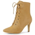 thumbnail image 1 of Unique Bargains Women's Pointed Toe Zip Lace Up Stiletto Heels Ankle Boots, 1 of 6