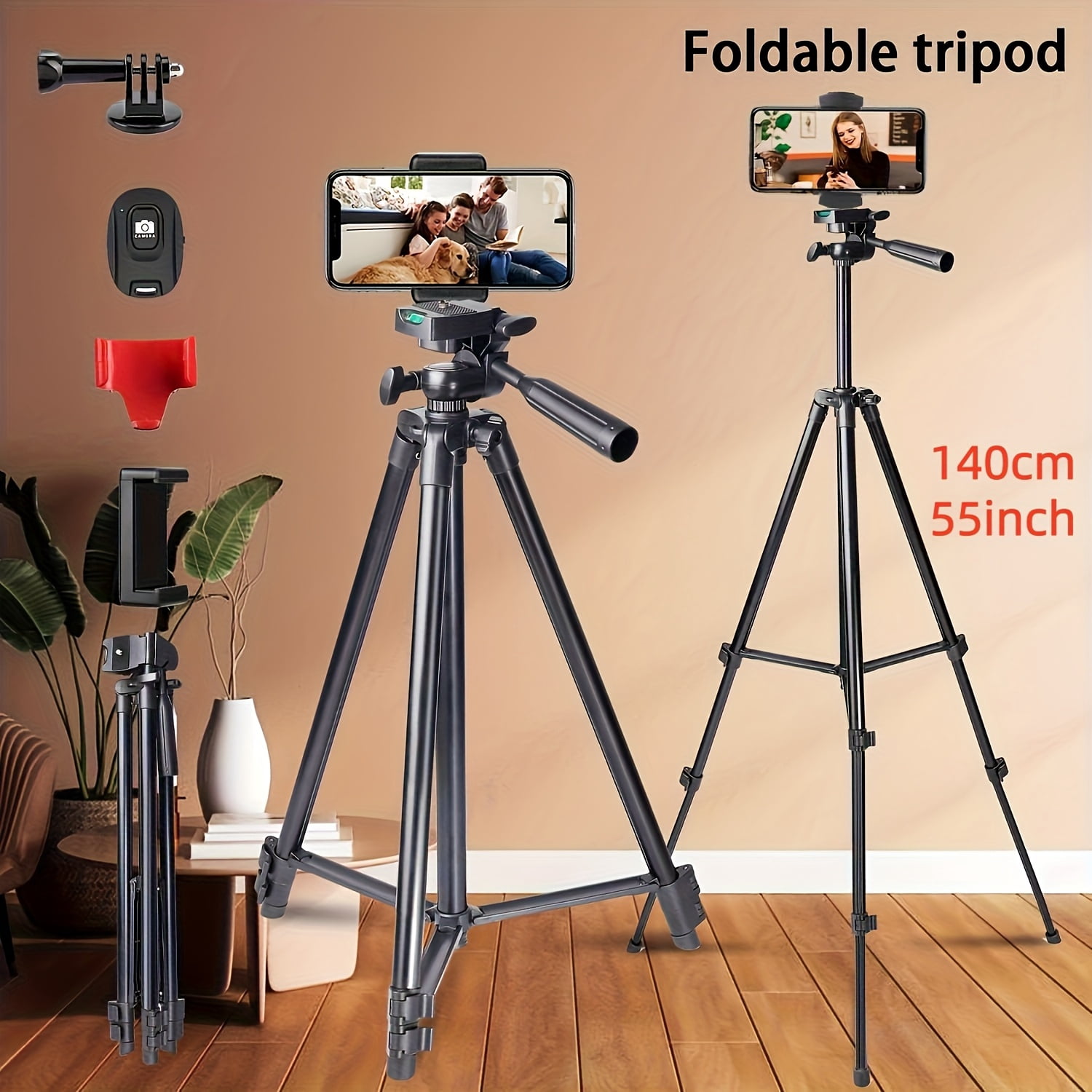 Professional Mobile & Camera Tripod - Dual-Use Travel Stand for iPhone, Android, Mirrorless and Action Cameras, Portable Handbag, Black