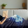 thumbnail image 3 of Floral Soft Flannel Fleece Throw Blanket, Lotus with Dew Drops Reflected in Dark Water Background Yoga Image, Cozy Plush for Indoor and Outdoor Use, 70" x 90", Indigo Sky Blue, by Ambesonne, 3 of 5
