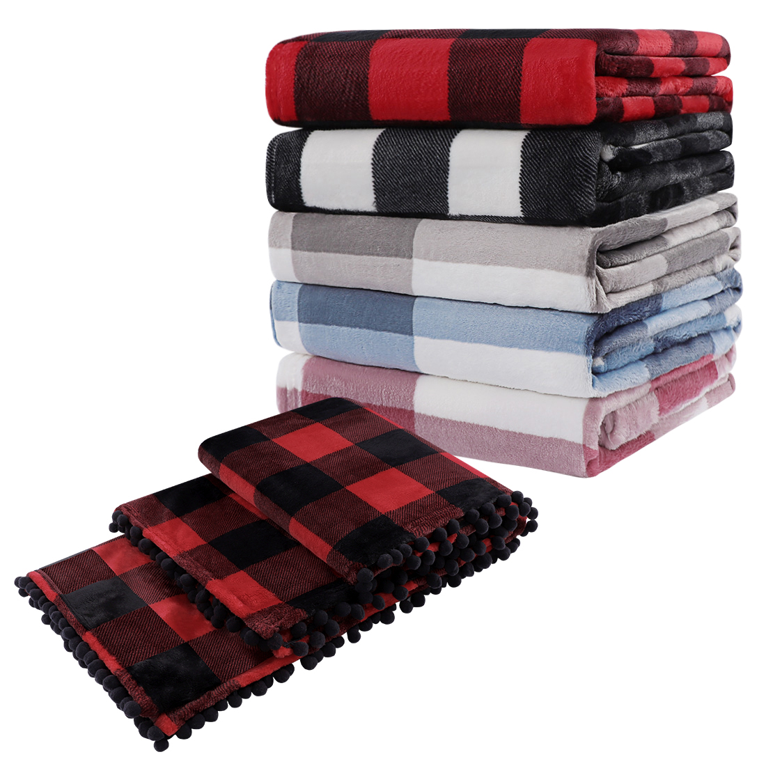 Unique Bargains Soft Plush Couch Plaid Fleece Throw Blanket, 50" x 60", Red and Black