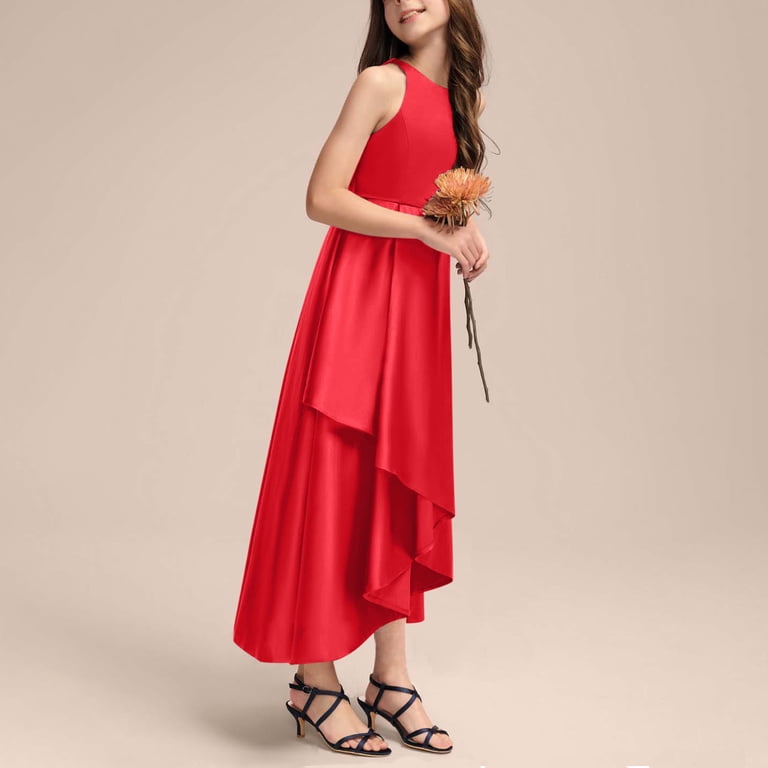 Generic Girls Elegant Satin Halter Maxi Dresses Junior Bridesmaid A-Line  Asymmetrical Party Pageant Gown for 4-15 Years - Walmart.com