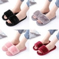 thumbnail image 4 of Women's Faux Fur Slippers Flat Fluffy Open Toe House Shoes Indoor Outdoor Slip on Memory Foam Slide Plush Sandals, Women's Plush Slippers Anti-Slip Indoor Outdoor Open Toe Slippers, 4 of 7