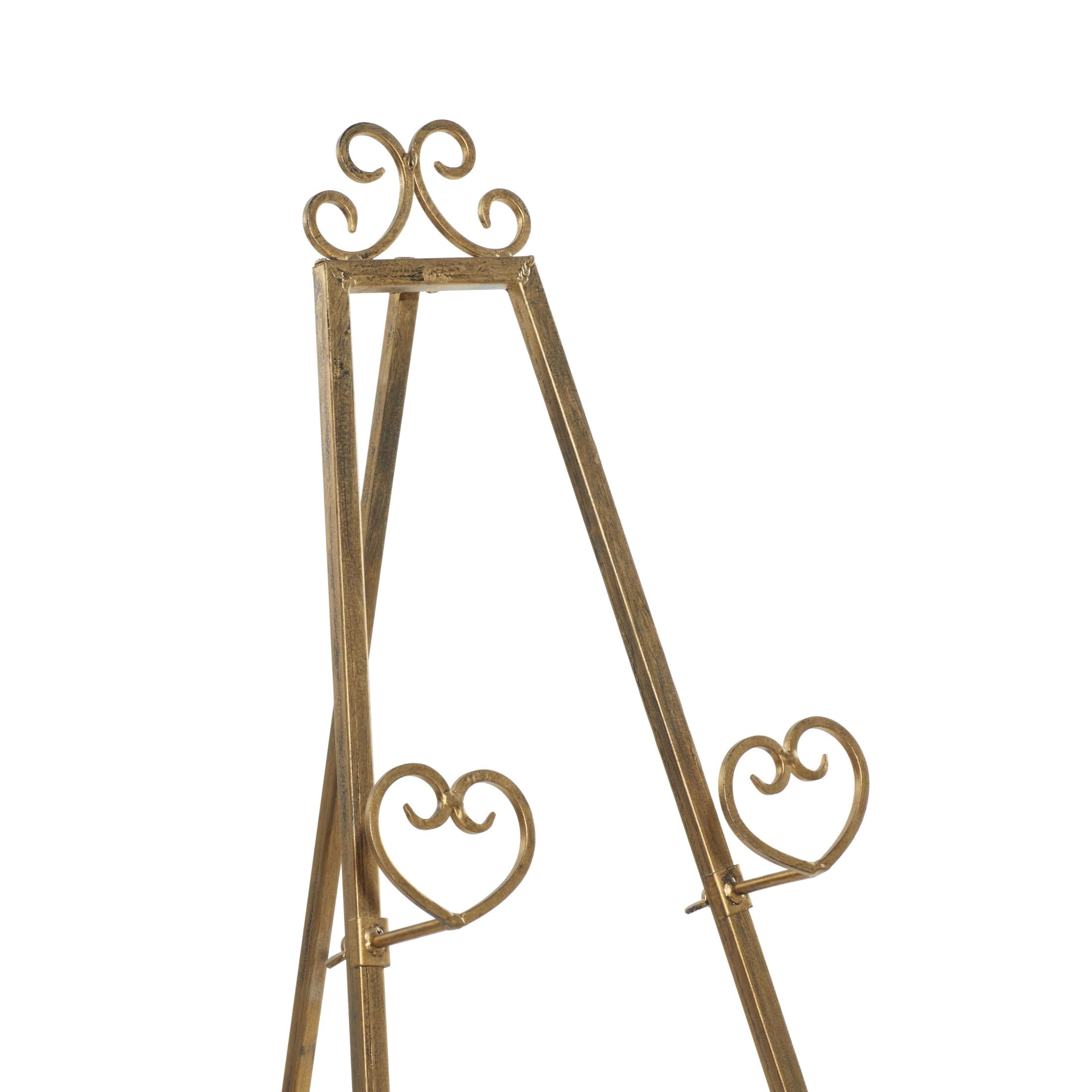 DecMode Traditional Gold Metal Easel with Scroll Heart Details, 23"W x 48"H