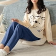 thumbnail image 2 of FUNDUFI Women's Pajama Sets Cute Sweet Bear Printed Long Sleeve Oversized Pajamas T-Shirt Stretchy Sleepwear Pants Breathable Loose Fit 2Pcs Homewear Pajama Sets Comfy Pjs For Women, 2 of 9