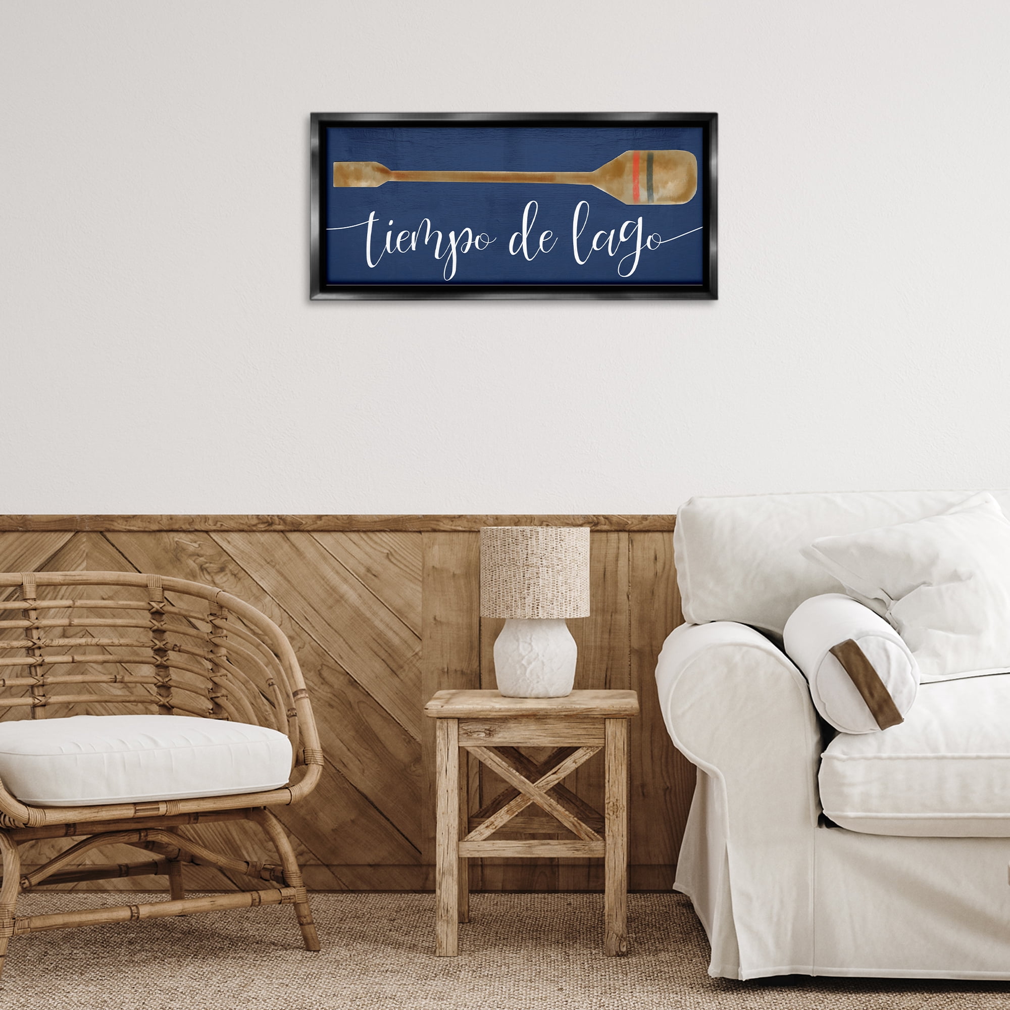 Stupell Industries Tiempo De Lago Náutica Inspirational Quotes & Sayings Painting Black Floater Framed Art Print Wall Art, 25 x 11