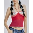 thumbnail image 4 of Women Crop Halter Tops Contrast Color Sleeveless Sweater Camisole for Streetwear, 4 of 10