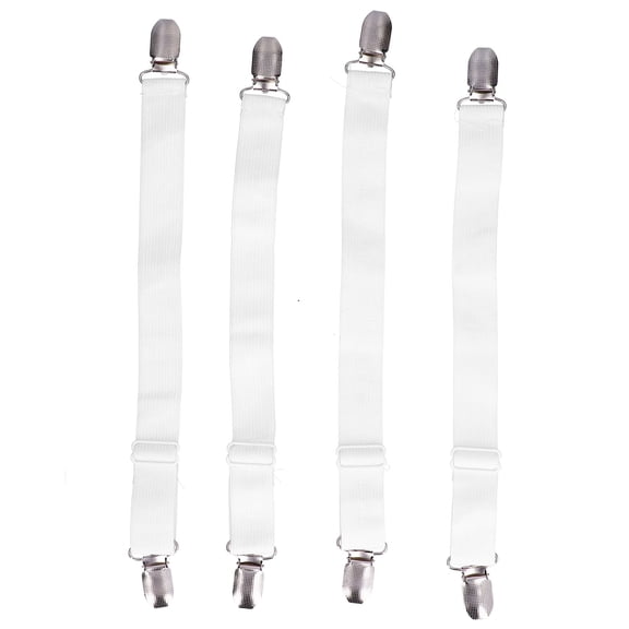 Bretelles de Drap, Sangle de Drap en Alliage de Zinc + Bande Élastique Fixation Draps Ajustés Pratique Longue Durée de Vie pour Accessoires de Maison Blanc