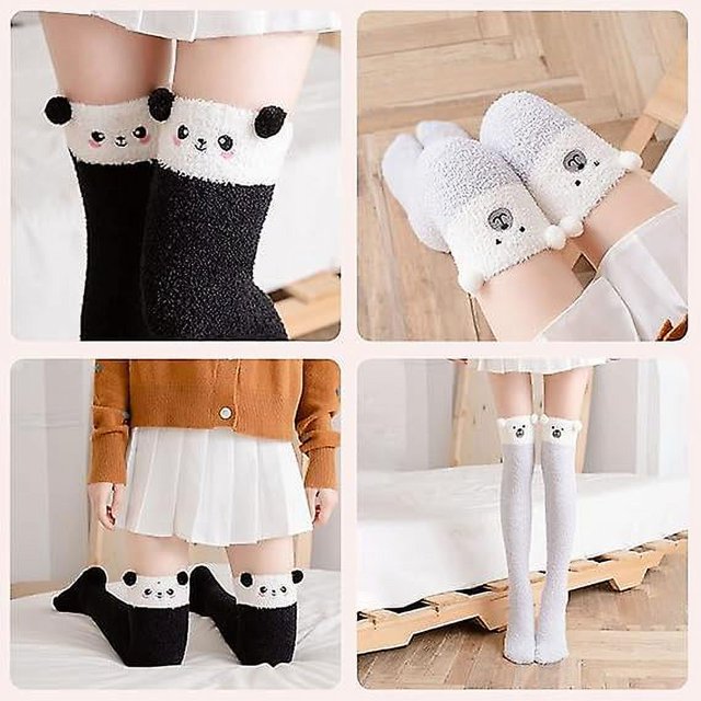 2 pares de calcetines mullidos hasta el muslo, calcetines hasta la rodilla para mujeres y niñas, forro polar coral, cálidos y suaves por encima de la rodilla, bonitos calcetines largos para el inviern