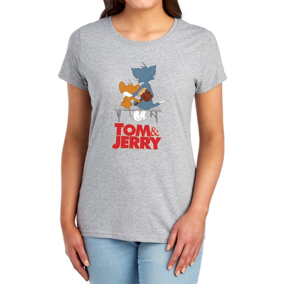 Tom and Jerry Movie Park Bench Women's T Shirt,Athletic Heather, Small
