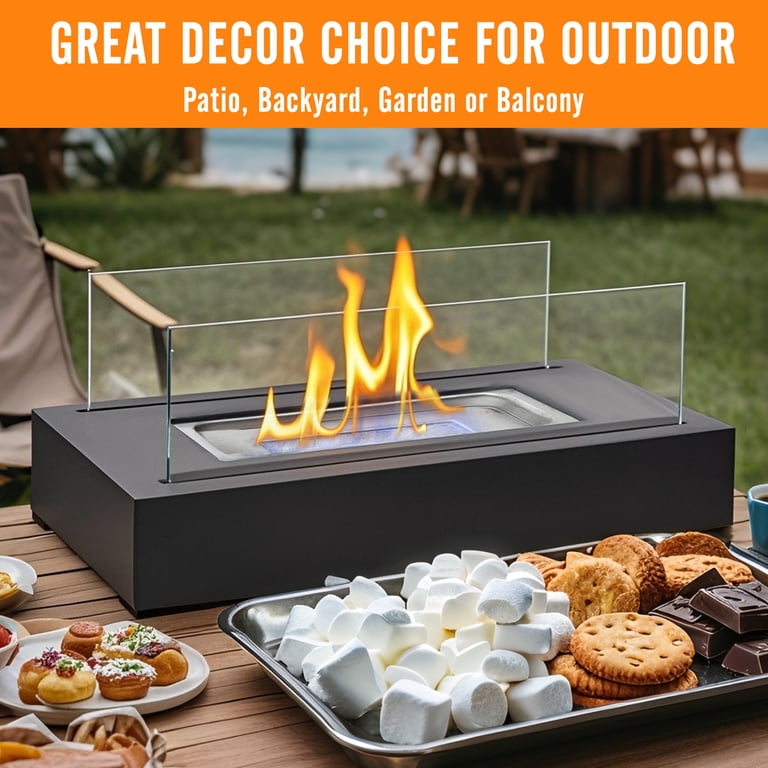 EAST FLAME Black Metal Tabletop Fire Pit – Indoor/Outdoor Use for