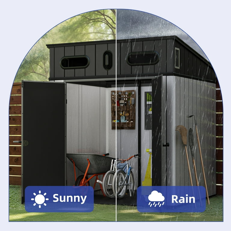 Uforic 6x6 ft Outdoor Polymer Storage Shed Unit w/Viewing Panels