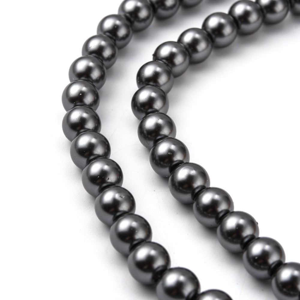 Eco-Friendly Glass Pearl Beads Pearlized Round Dark Gray 8mm Hole: 1.2~1.5mm 52pcs/Strand 16''(40.64cm)