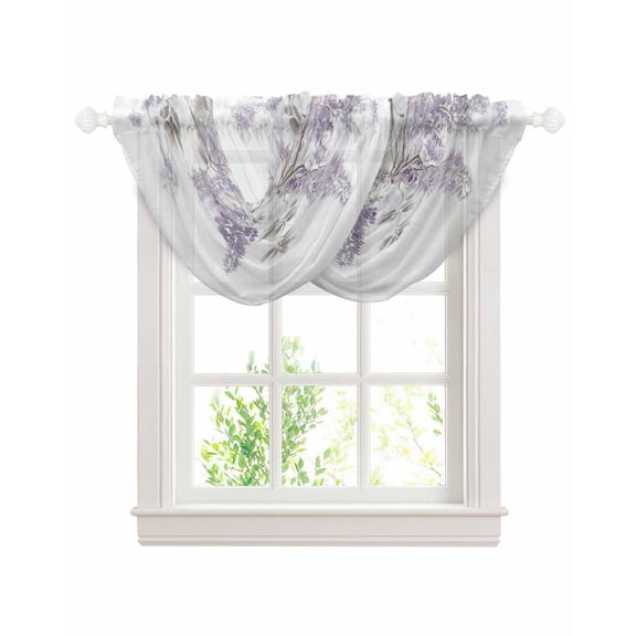 Waterfall Valances for Windows, Purple Spring Floral Kitchen Sheer Valance Curtains, Summer Botanical Weeping Vintage Rod Pocket Elegant Swag Valances for Living Room Bedroom, 47.2"x38.5", 2 Panel