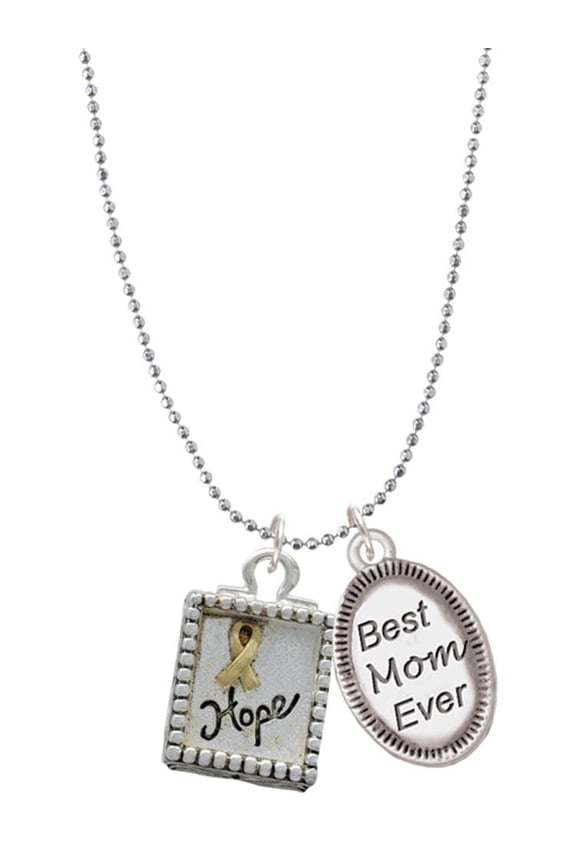 Two-tone Shadow Box ''Hope'' with Ribbon Best Mom Ever Charm Necklace
