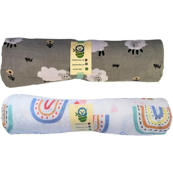 Mantas/Muselinas BABYBAMBOO Pack 2 Borreguito-Arcoiris 120x110 cm