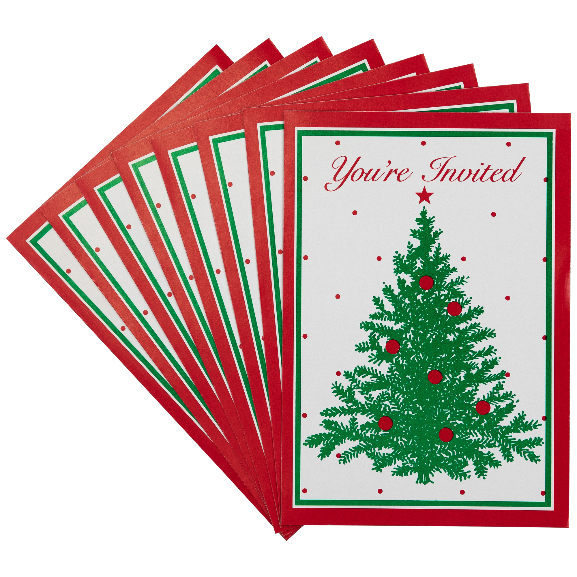 You're Invited Christmas Tree Invitations with Envelopes - Set of 40