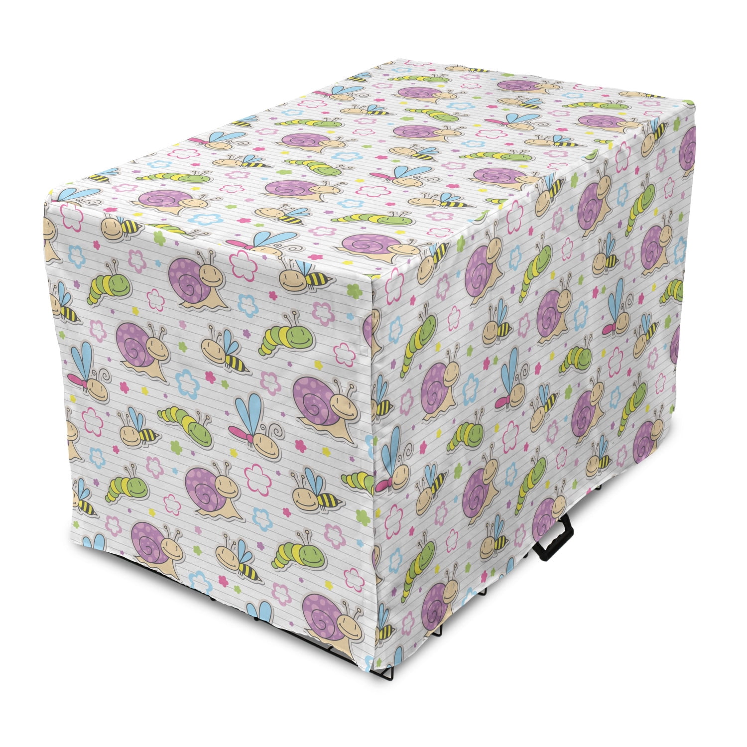 View of Cartoon Dog Crate Cover, Insects Snail Caterpillar Dragonfly Bees ...