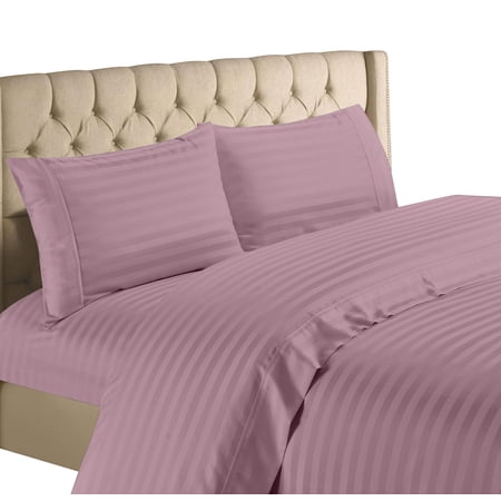 Fresh Linen Collection 600 Thread Count Solid 100% Egyptian Quality Cotton Deep Pocket Sheet Set (California King, Purple Stripe)
