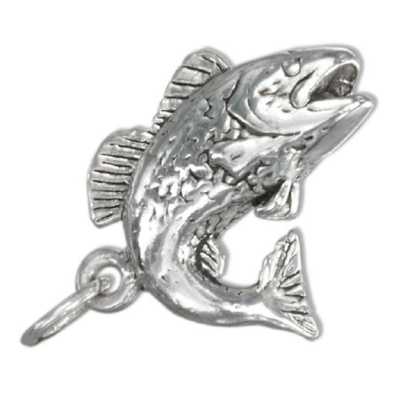 Sterling Silver 30" 1mm Box Chain 3D Large Mouth Bass Pendant Necklace
