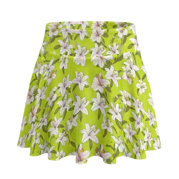Whosucclay with Pockets Women's Athletic Tennis Skirt for Golf Yoga, White Lily Floral Pattern Polyester Spandex Built-in Shorts Athletic Skort 2 Side Pockets, Size X-Large