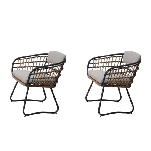 Auto Beyond Outdoor Wicker Dining Chairs Set of 2, Patio Dining Chairs with Cushions, Rattan Dining Armchairs for Lawn, Garden, Poolside, Backyard, Porch, Beige